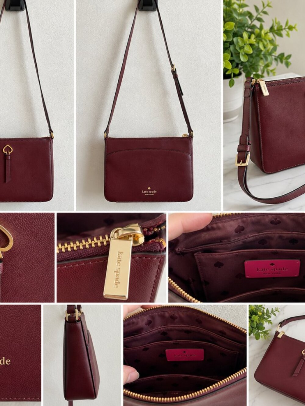 Kate Spade New York Burgundy Crossbody Bag – Gold Spade Detail